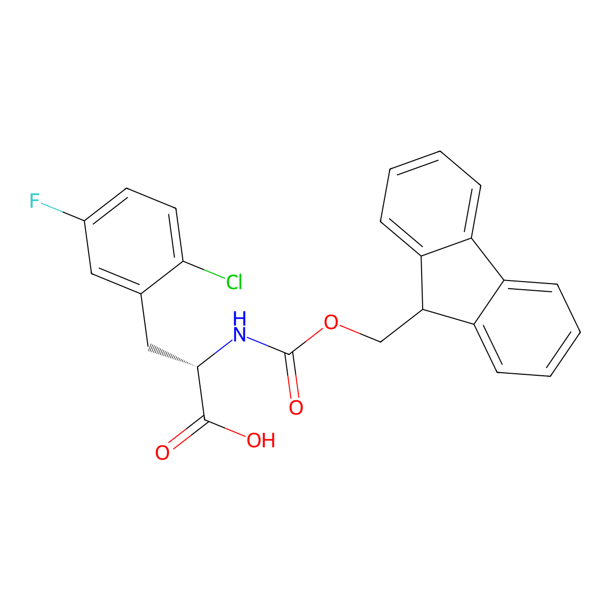 (S)-2-((((9H-fluoren-9-yl)methoxy)carbonyl)amino)-3-(2-chloro-5-fluorophenyl)propanoic acid molecular structure, CAS 2349991-04-2