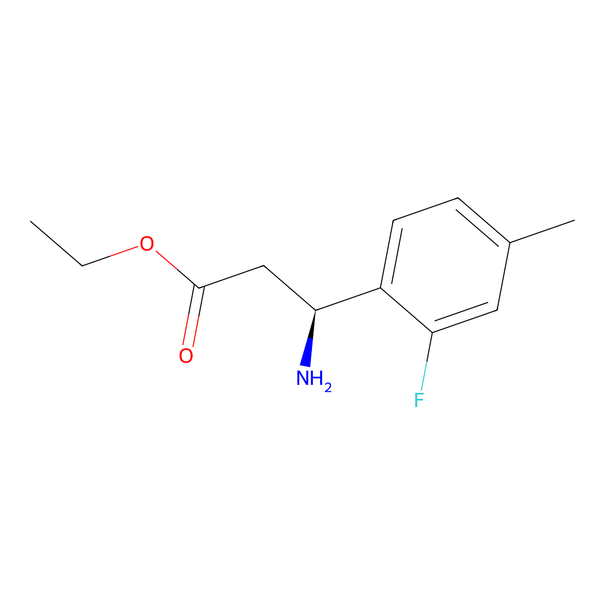 ethyl (3S)-3-amino-3-(2-fluoro-4-methylphenyl)propanoate molecular structure, CAS 2349993-28-6