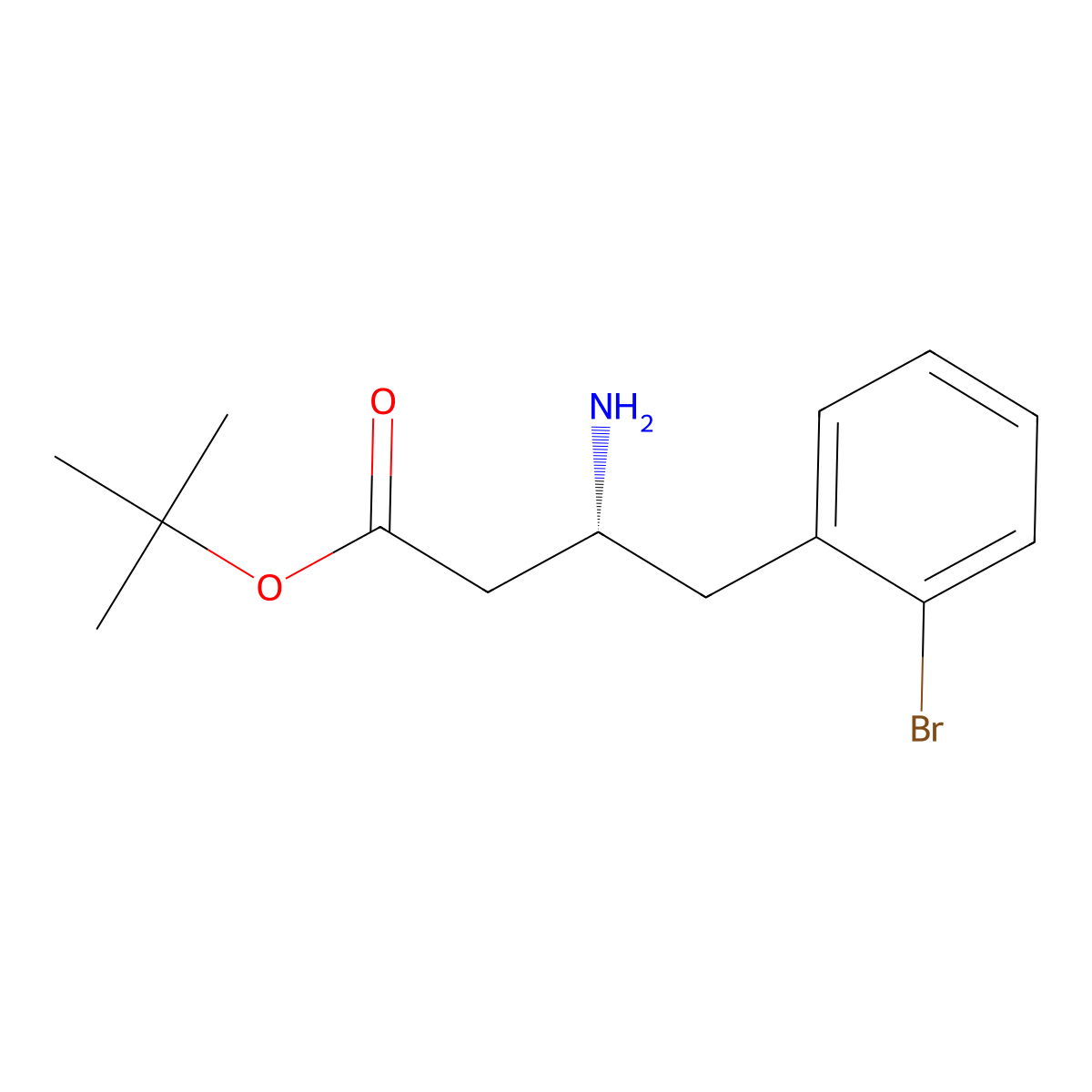 tert-butyl (3R)-3-amino-4-(2-bromophenyl)butanoate molecular structure, CAS 2349997-37-9