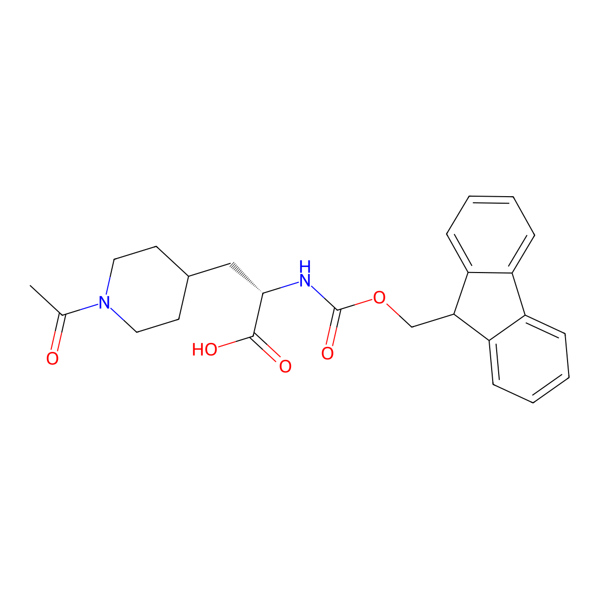(S)-2-((((9H-Fluoren-9-yl)methoxy)carbonyl)amino)-3-(1-acetylpiperidin-4-yl)propanoic acid molecular structure, CAS 2349997-96-0