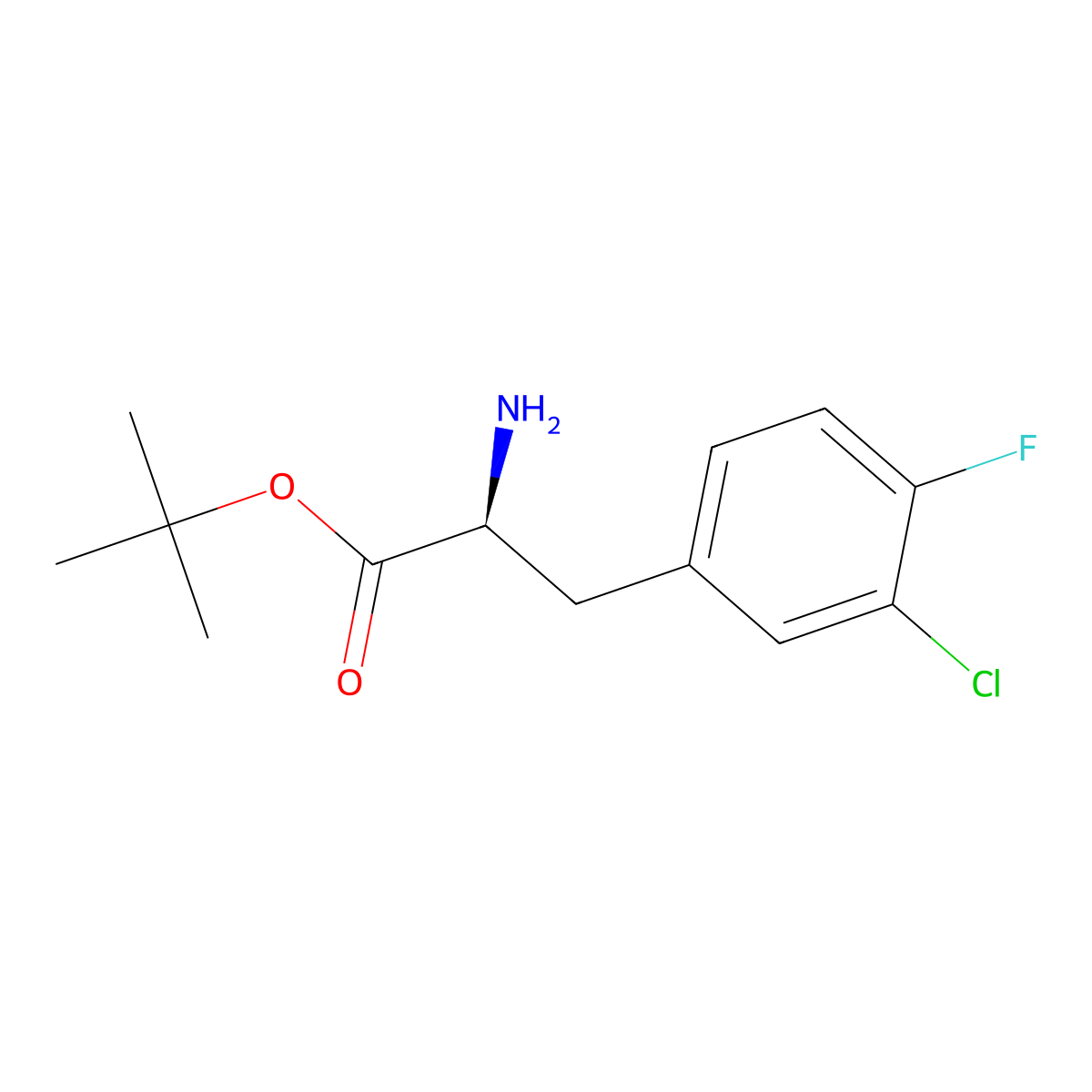 tert-butyl (2S)-2-amino-3-(3-chloro-4-fluorophenyl)propanoate molecular structure, CAS 2350022-97-6