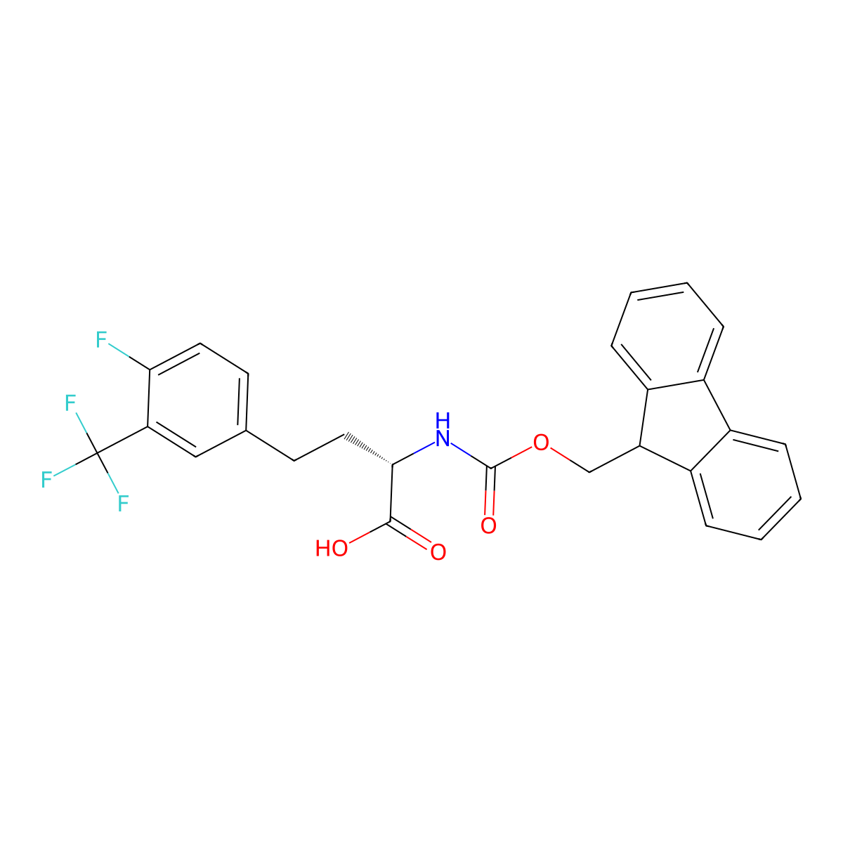 (S)-2-((((9H-fluoren-9-yl)methoxy)carbonyl)amino)-4-(4-fluoro-3-(trifluoromethyl)phenyl)butanoic acid molecular structure, CAS 2350056-22-1