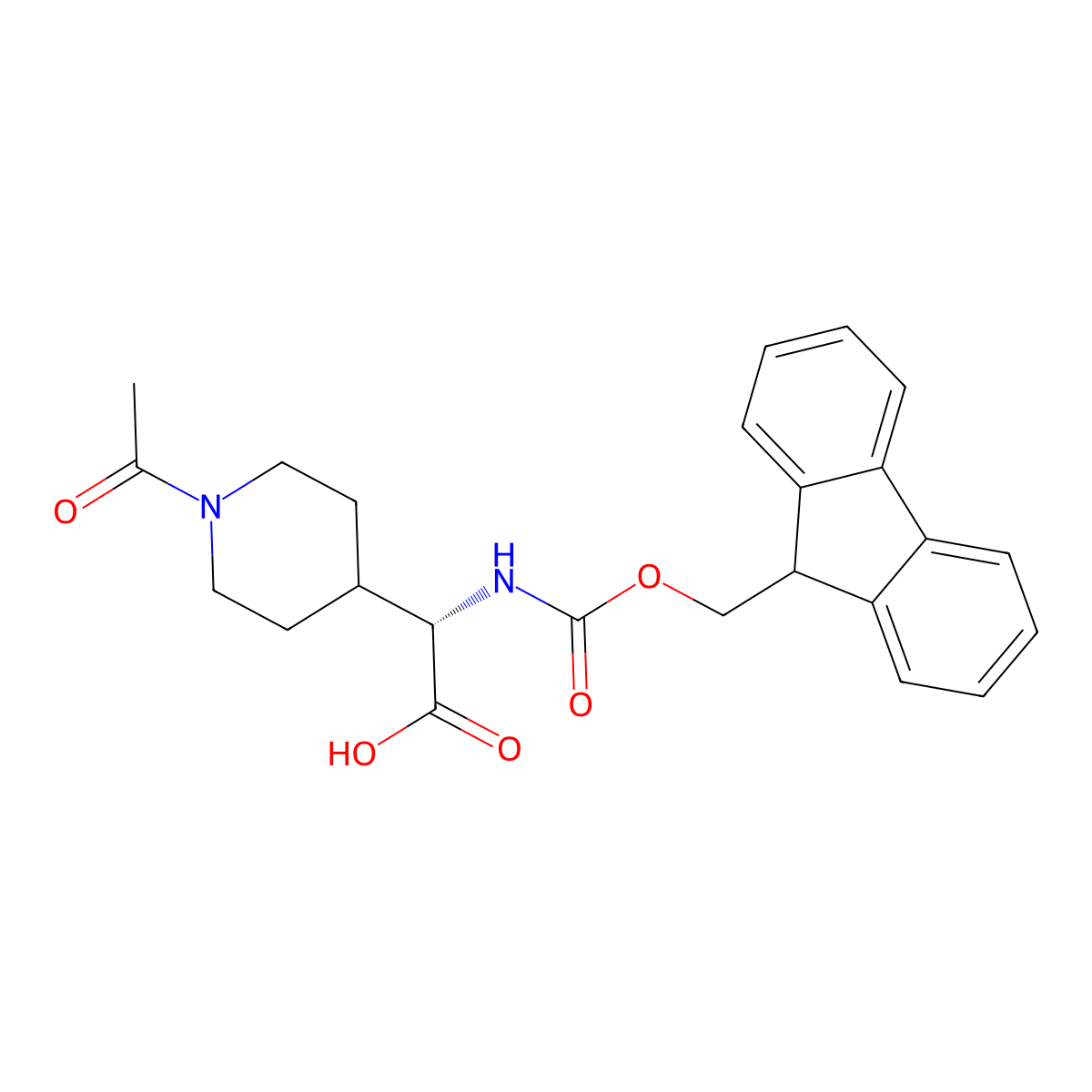 (S)-2-((((9H-Fluoren-9-yl)methoxy)carbonyl)amino)-2-(1-acetylpiperidin-4-yl)acetic acid molecular structure, CAS 2350073-90-2