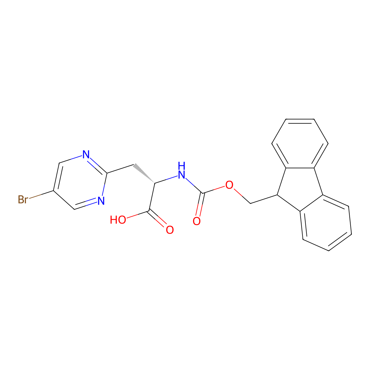 (2S)-3-(5-bromopyrimidin-2-yl)-2-({[(9H-fluoren-9-yl)methoxy]carbonyl}amino)propanoic acid molecular structure, CAS 2350085-67-3
