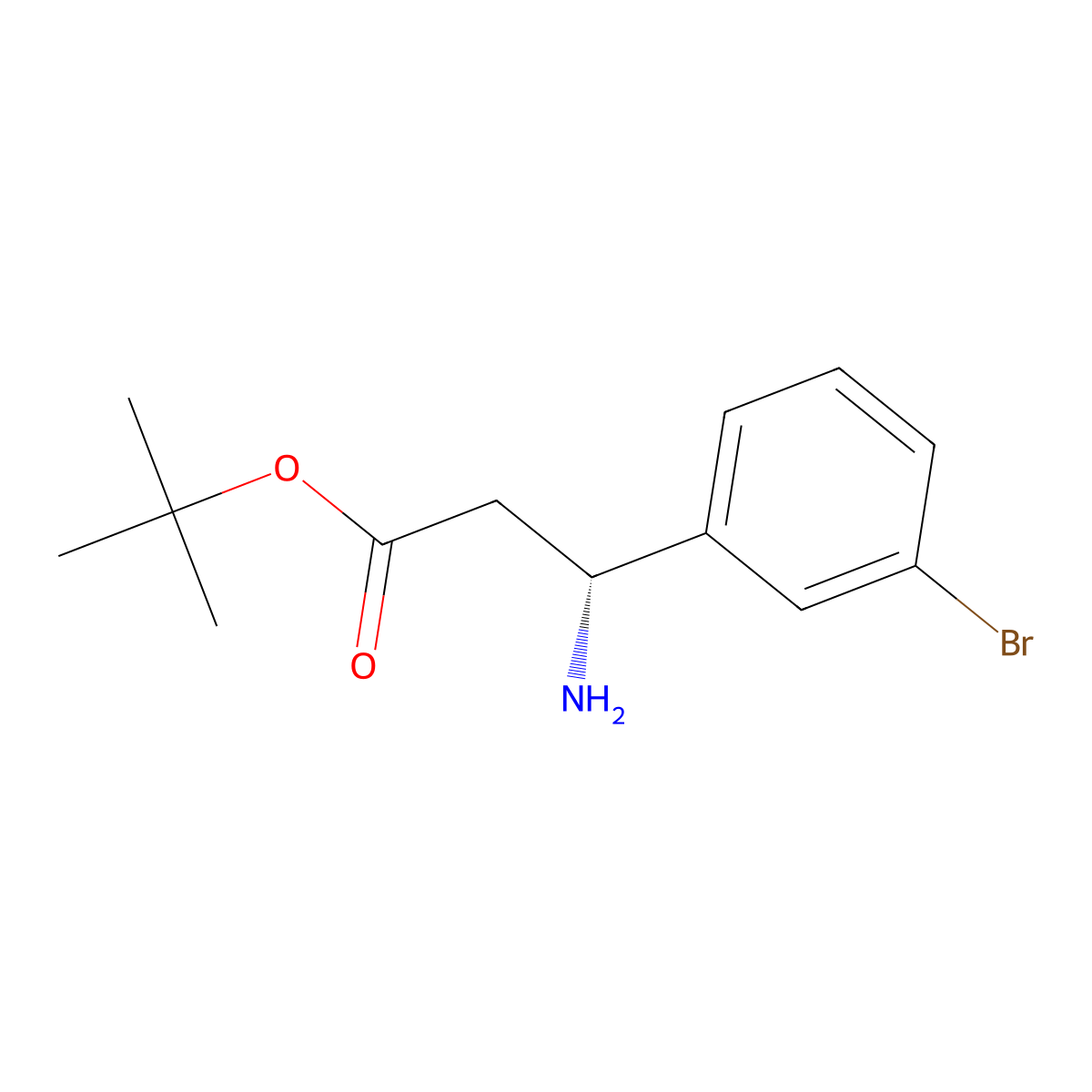 tert-butyl (3R)-3-amino-3-(3-bromophenyl)propanoate molecular structure, CAS 2350102-85-9