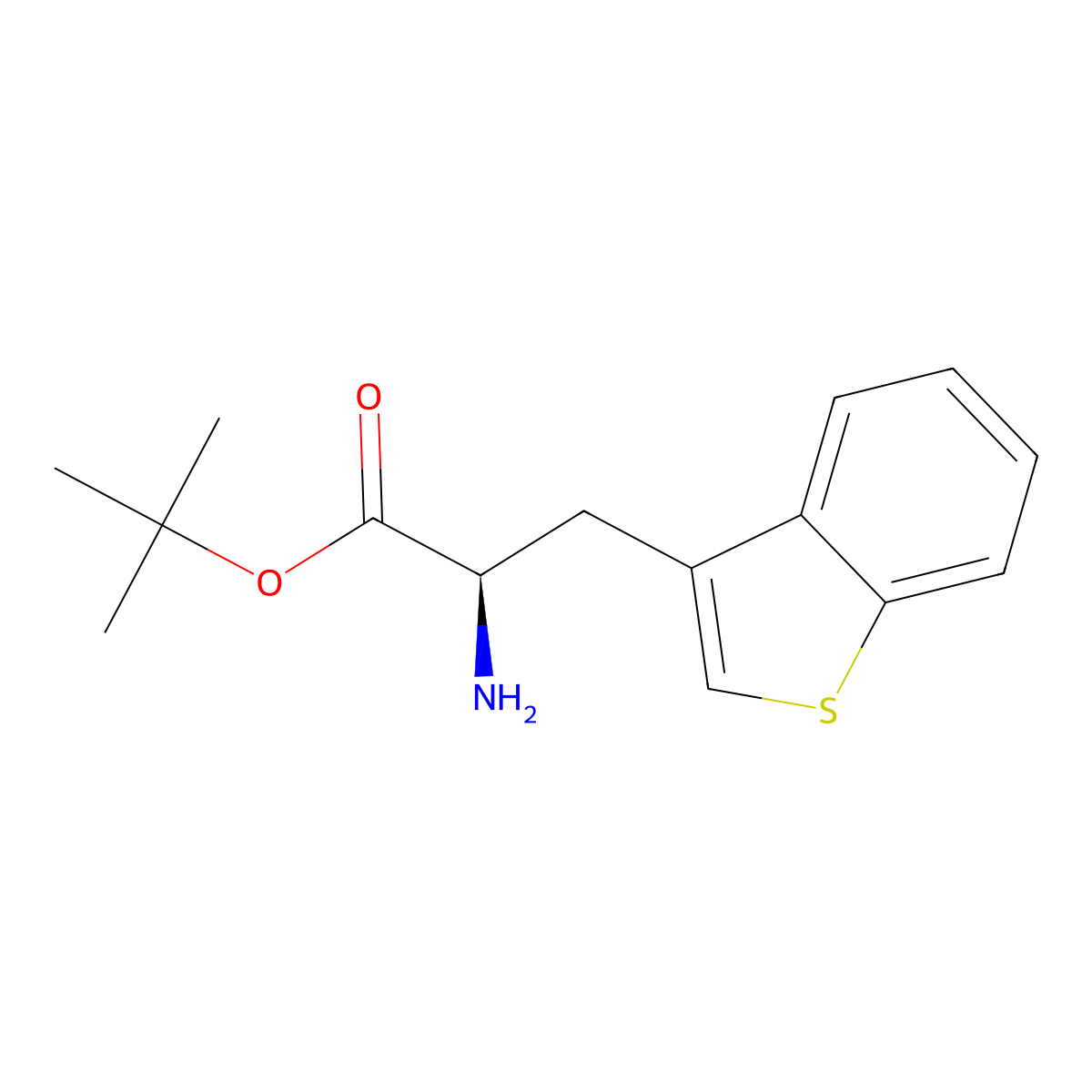 tert-butyl (2R)-2-amino-3-(1-benzothiophen-3-yl)propanoate molecular structure, CAS 2350144-14-6