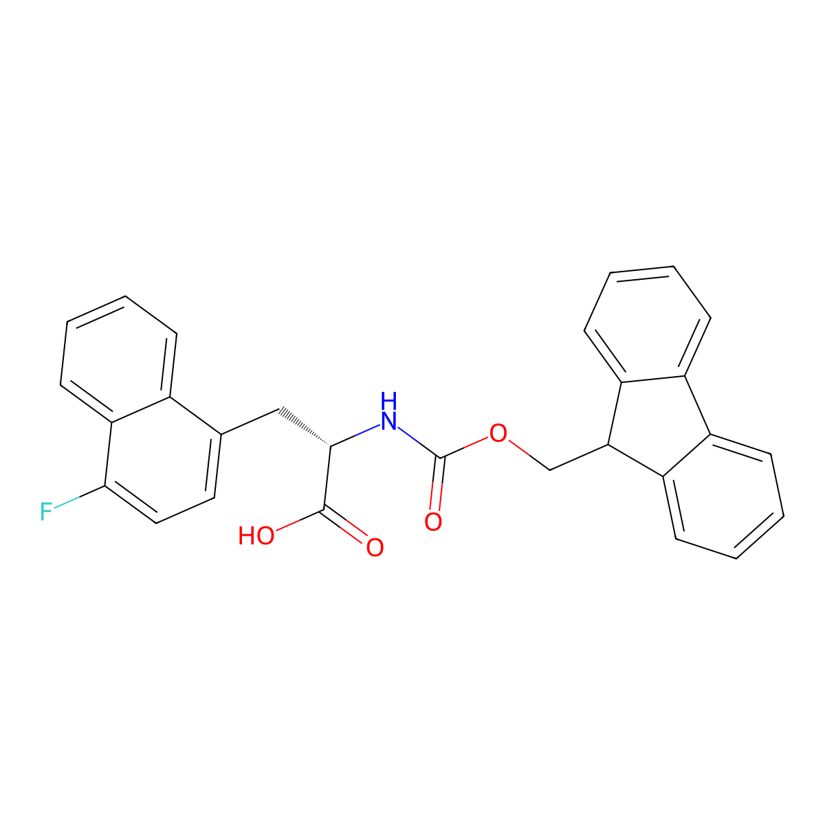 (2S)-2-((((9H-fluoren-9-yl)methoxy)carbonyl)amino)-3-(4-fluoronaphthalen-1-yl)propanoic acid molecular structure, CAS 2350147-82-7