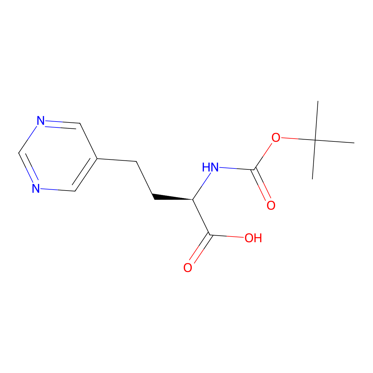 (2R)-2-{[(tert-butoxy)carbonyl]amino}-4-(pyrimidin-5-yl)butanoic acid molecular structure, CAS 2350153-69-2