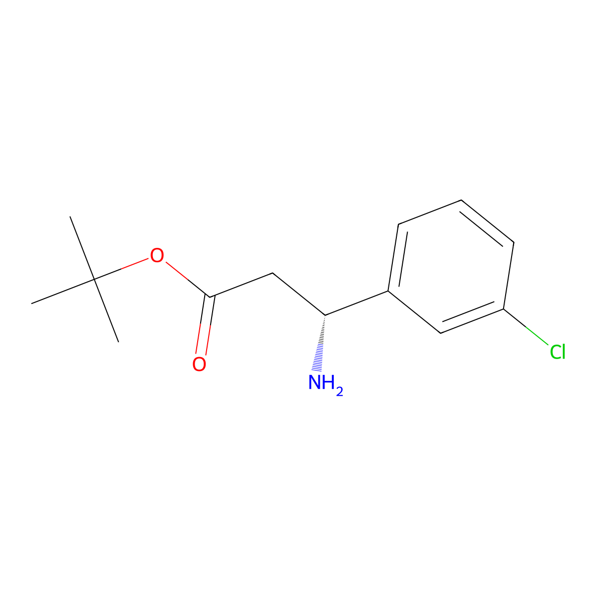 tert-butyl (3R)-3-amino-3-(3-chlorophenyl)propanoate molecular structure, CAS 2350168-64-6