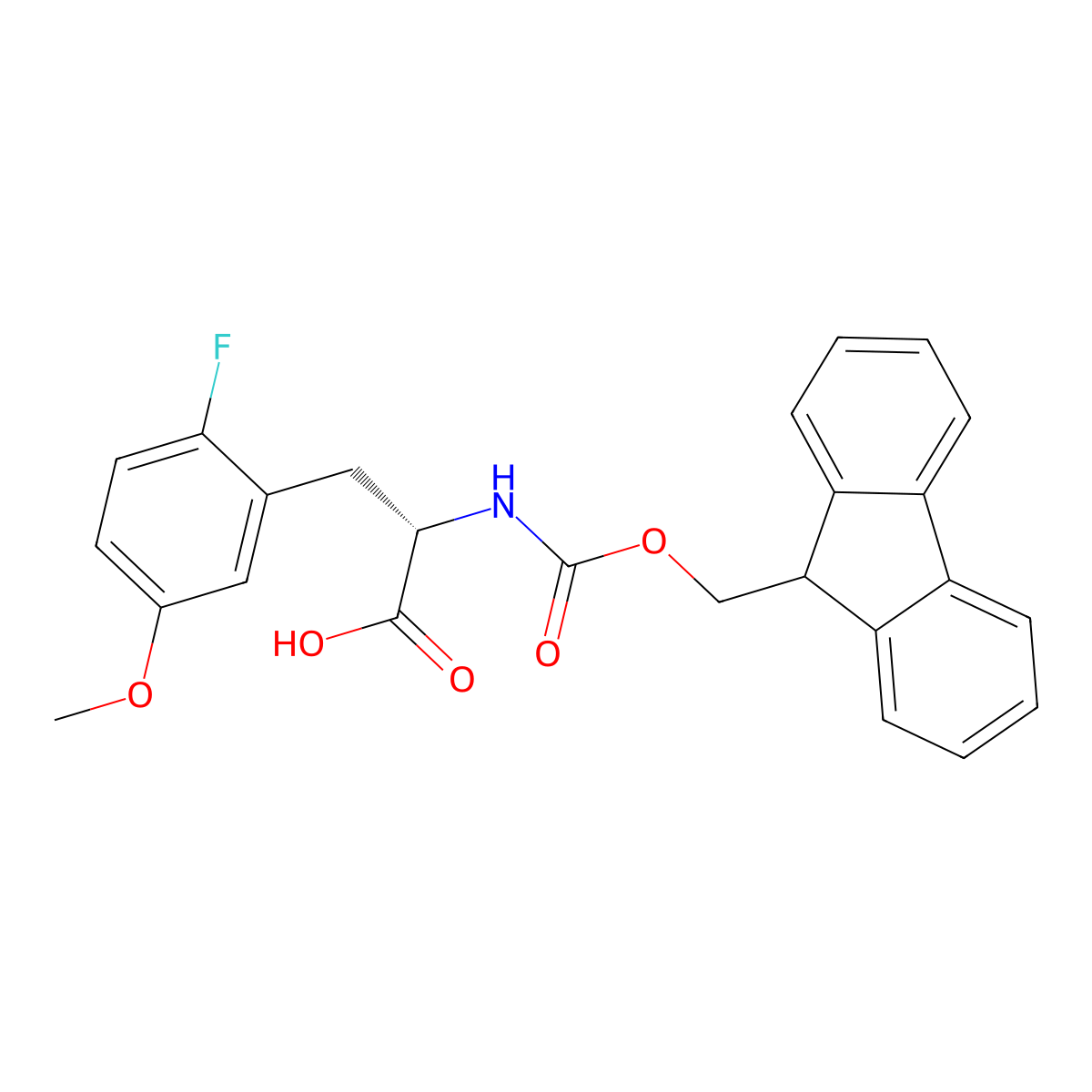(S)-2-((((9H-Fluoren-9-yl)methoxy)carbonyl)amino)-3-(2-fluoro-5-methoxyphenyl)propanoic acid molecular structure, CAS 2350187-76-5