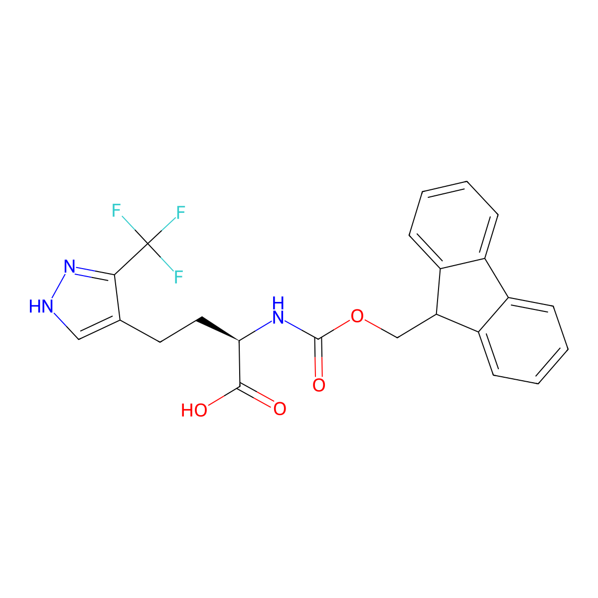 (2R)-2-({[(9H-fluoren-9-yl)methoxy]carbonyl}amino)-4-[3-(trifluoromethyl)-1H-pyrazol-4-yl]butanoic acid molecular structure, CAS 2350327-92-1