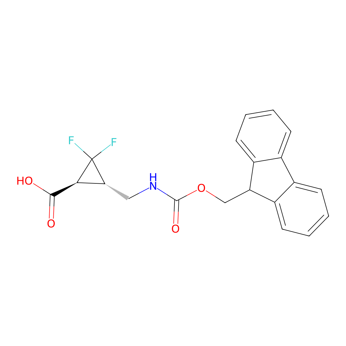 rac-(1R,3R)-3-[({[(9H-fluoren-9-yl)methoxy]carbonyl}amino)methyl]-2,2-difluorocyclopropane-1-carboxylicacid,trans molecular structure, CAS 2350440-89-8