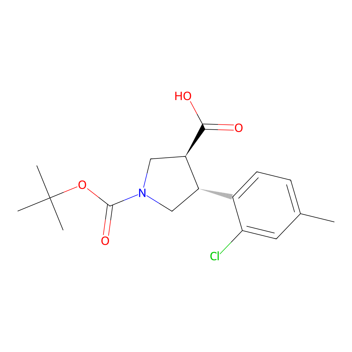 rac-(3R,4S)-1-[(tert-butoxy)carbonyl]-4-(2-chloro-4-methylphenyl)pyrrolidine-3-carboxylic acid molecular structure, CAS 2350453-95-9
