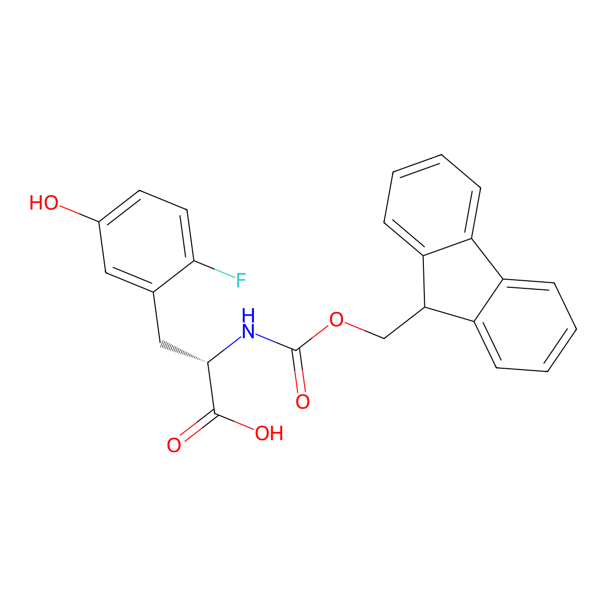 N-Fmoc-2-fluoro-5-hydroxy-L-phenylalanine molecular structure, CAS 2350456-26-5