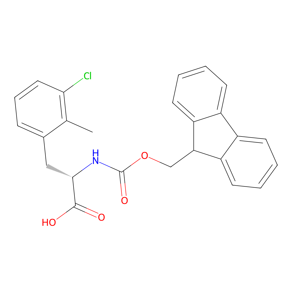 (S)-2-((((9H-Fluoren-9-yl)methoxy)carbonyl)amino)-3-(3-chloro-2-methylphenyl)propanoic acid molecular structure, CAS 2350462-06-3