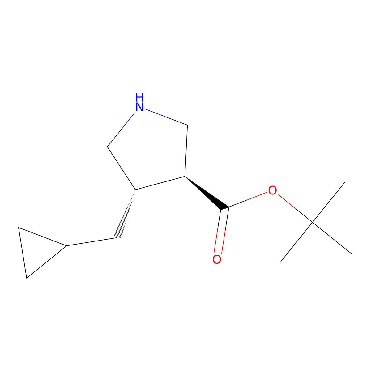 rac-tert-butyl (3R,4R)-4-(cyclopropylmethyl)pyrrolidine-3-carboxylate molecular structure, CAS 2350521-48-9
