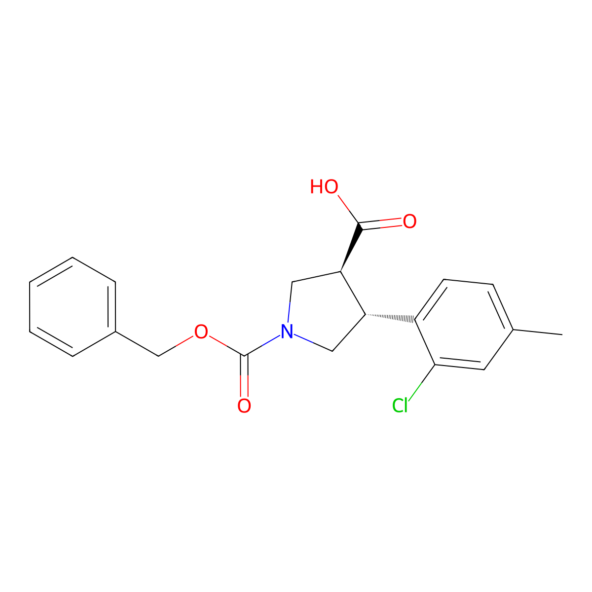 rac-(3R,4S)-1-[(benzyloxy)carbonyl]-4-(2-chloro-4-methylphenyl)pyrrolidine-3-carboxylic acid molecular structure, CAS 2350524-02-4