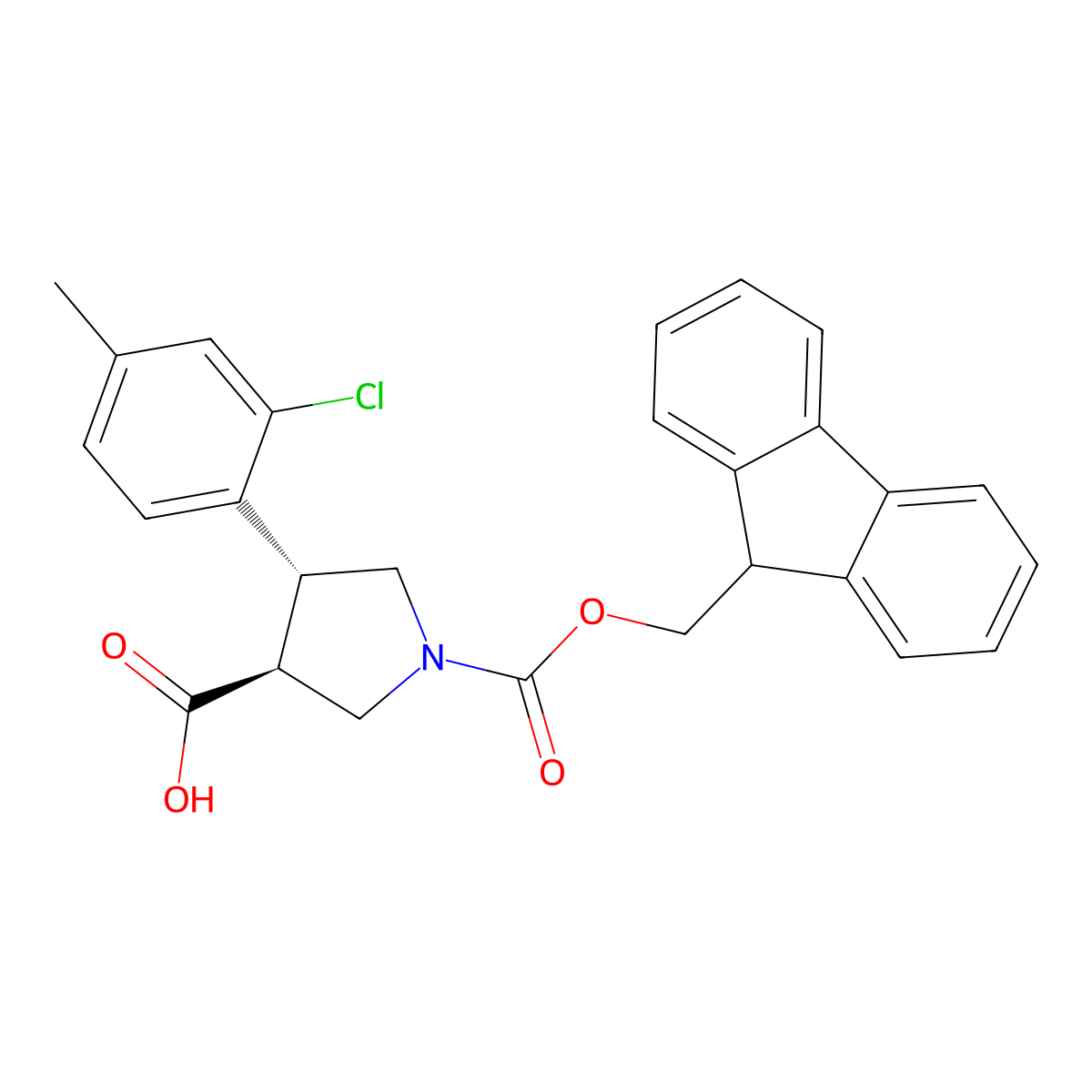 rac-(3R,4S)-4-(2-chloro-4-methylphenyl)-1-{[(9H-fluoren-9-yl)methoxy]carbonyl}pyrrolidine-3-carboxylic acid molecular structure, CAS 2350537-90-3