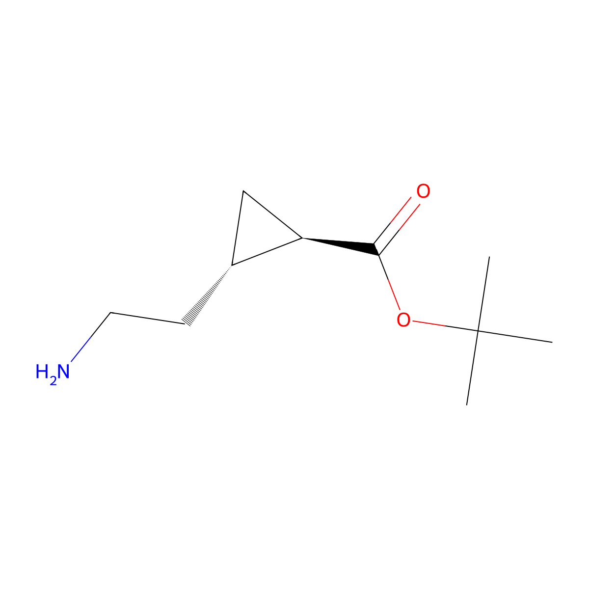 rac-tert-butyl (1R,2S)-2-(2-aminoethyl)cyclopropane-1-carboxylate molecular structure, CAS 2350540-38-2