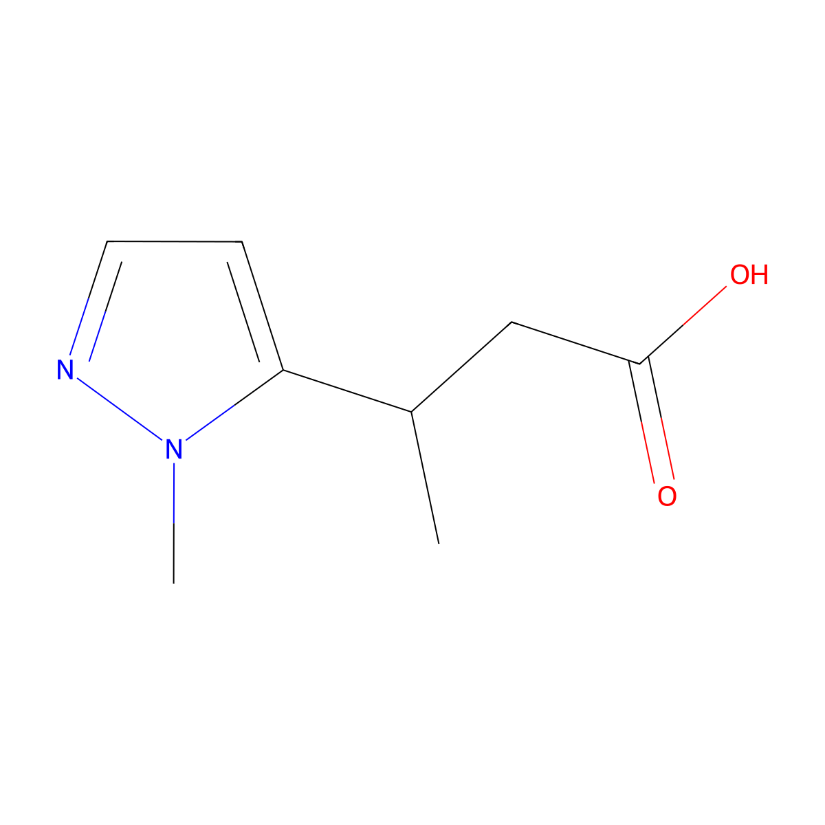 (3R)-3-(1-methyl-1H-pyrazol-5-yl)butanoic acid molecular structure, CAS 2350562-31-9