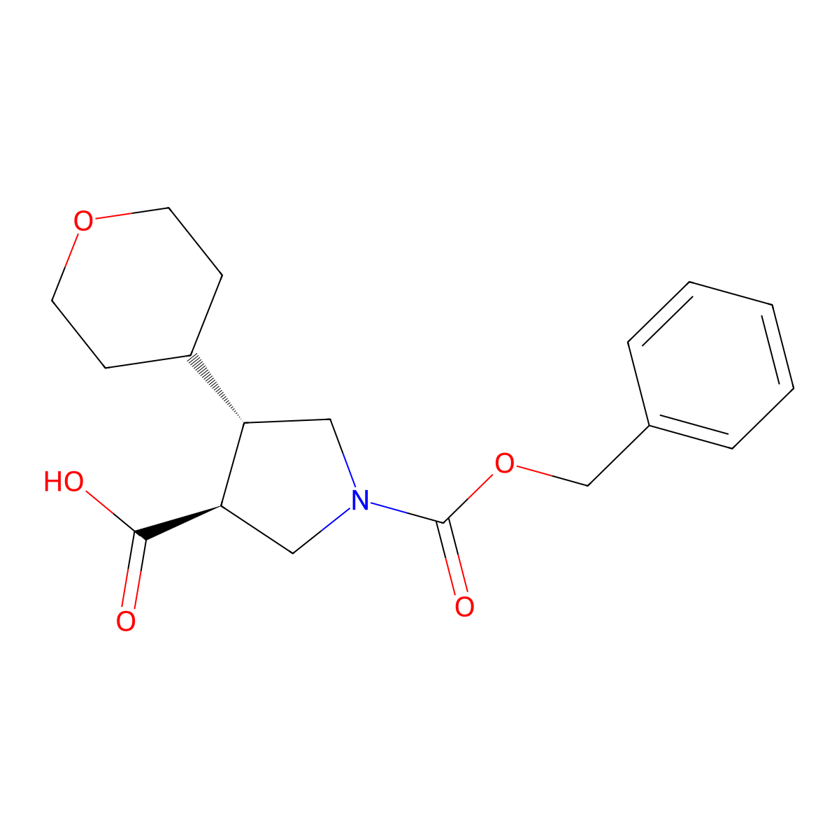 rac-(3R,4R)-1-[(benzyloxy)carbonyl]-4-(oxan-4-yl)pyrrolidine-3-carboxylic acid molecular structure, CAS 2350575-36-7