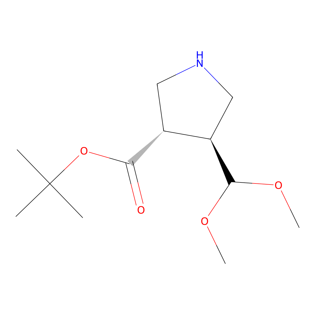 Tert-butyl (3S,4S)-4-(dimethoxymethyl)pyrrolidine-3-carboxylate molecular structure, CAS 2350578-72-0
