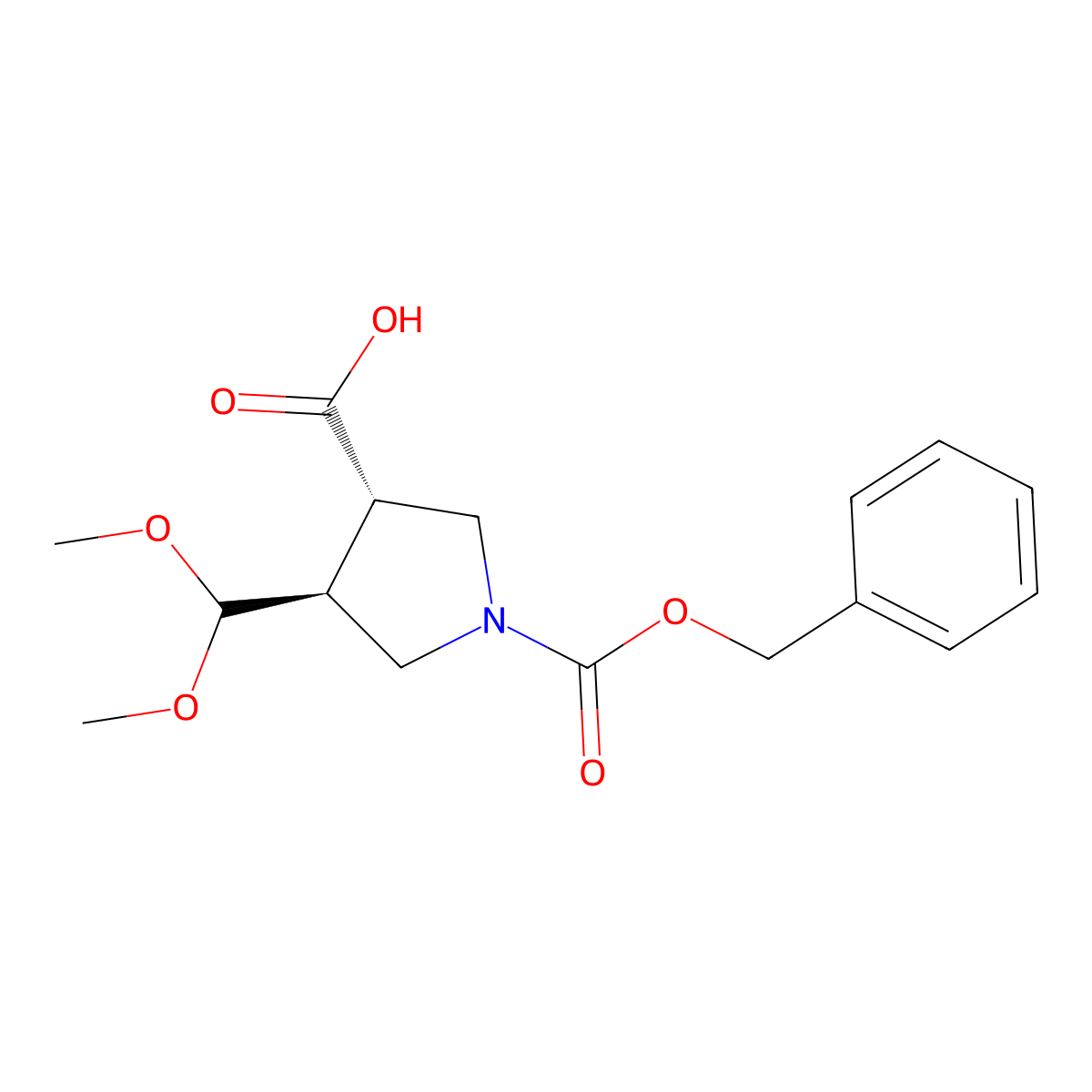 rac-(3R,4R)-1-[(benzyloxy)carbonyl]-4-(dimethoxymethyl)pyrrolidine-3-carboxylic acid molecular structure, CAS 2350578-82-2