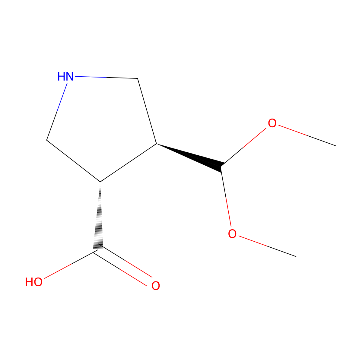 rac-(3R,4R)-4-(dimethoxymethyl)pyrrolidine-3-carboxylic acid molecular structure, CAS 2350588-32-6