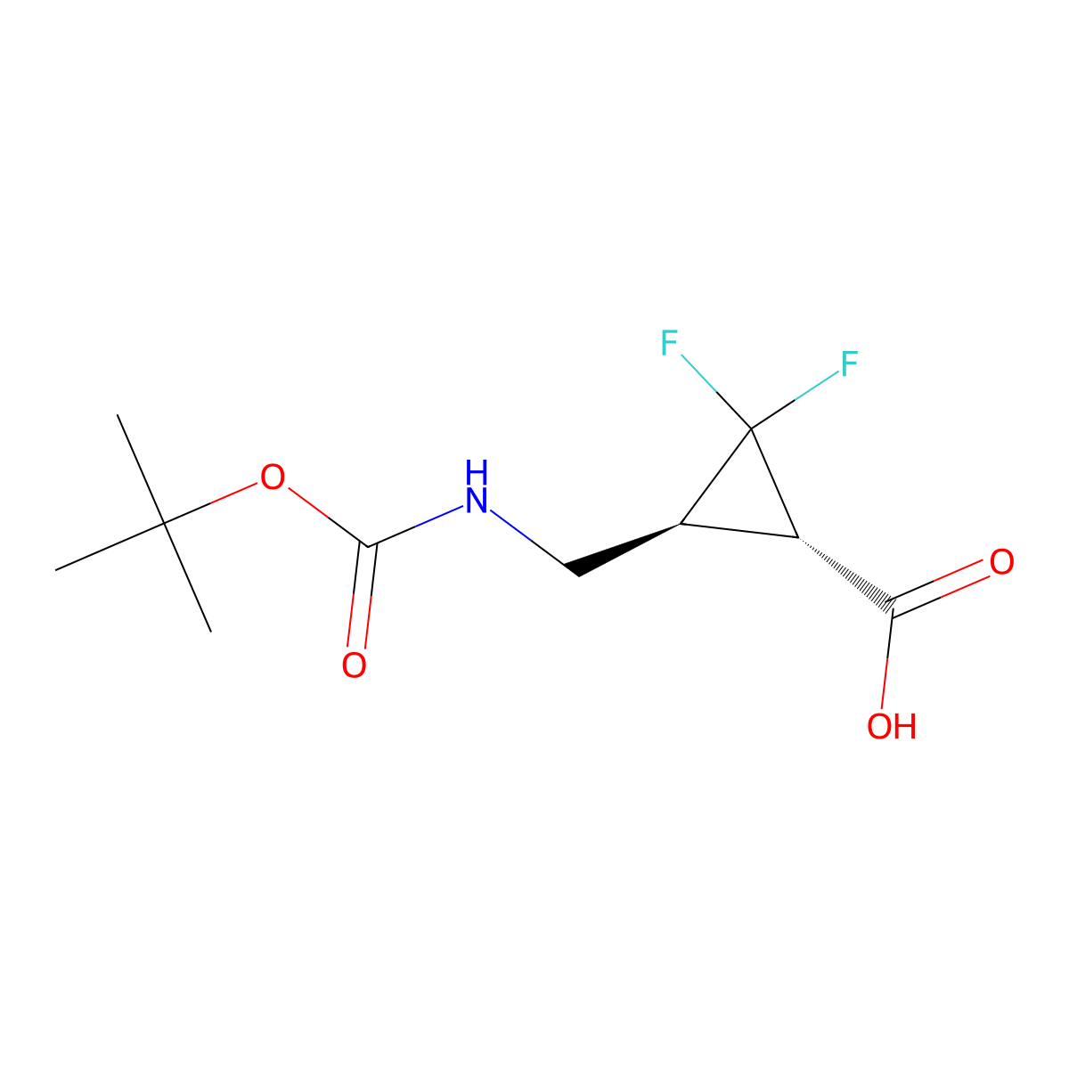 rac-(1R,3R)-3-({[(tert-butoxy)carbonyl]amino}methyl)-2,2-difluorocyclopropane-1-carboxylicacid,trans molecular structure, CAS 2350615-74-4