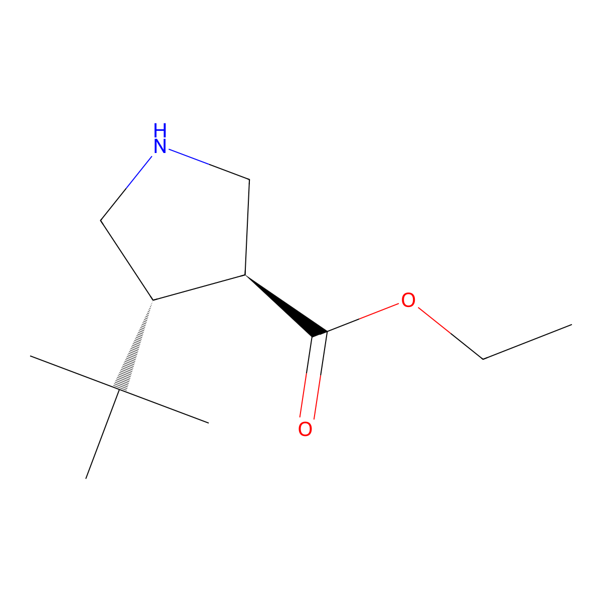 rac-ethyl (3R,4S)-4-tert-butylpyrrolidine-3-carboxylate molecular structure, CAS 2350630-41-8