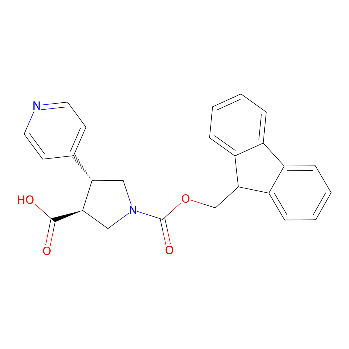rac-(3R,4S)-1-{[(9H-fluoren-9-yl)methoxy]carbonyl}-4-(pyridin-4-yl)pyrrolidine-3-carboxylicacid,trans molecular structure, CAS 2350663-23-7