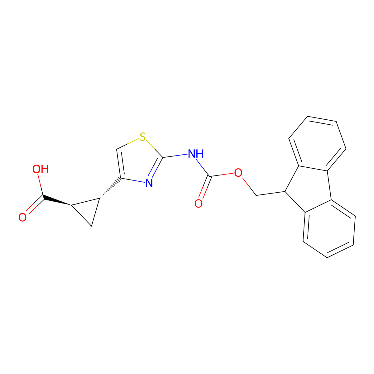 rac-(1R,2R)-2-[2-({[(9H-fluoren-9-yl)methoxy]carbonyl}amino)-1,3-thiazol-4-yl]cyclopropane-1-carboxylic acid molecular structure, CAS 2350665-63-1