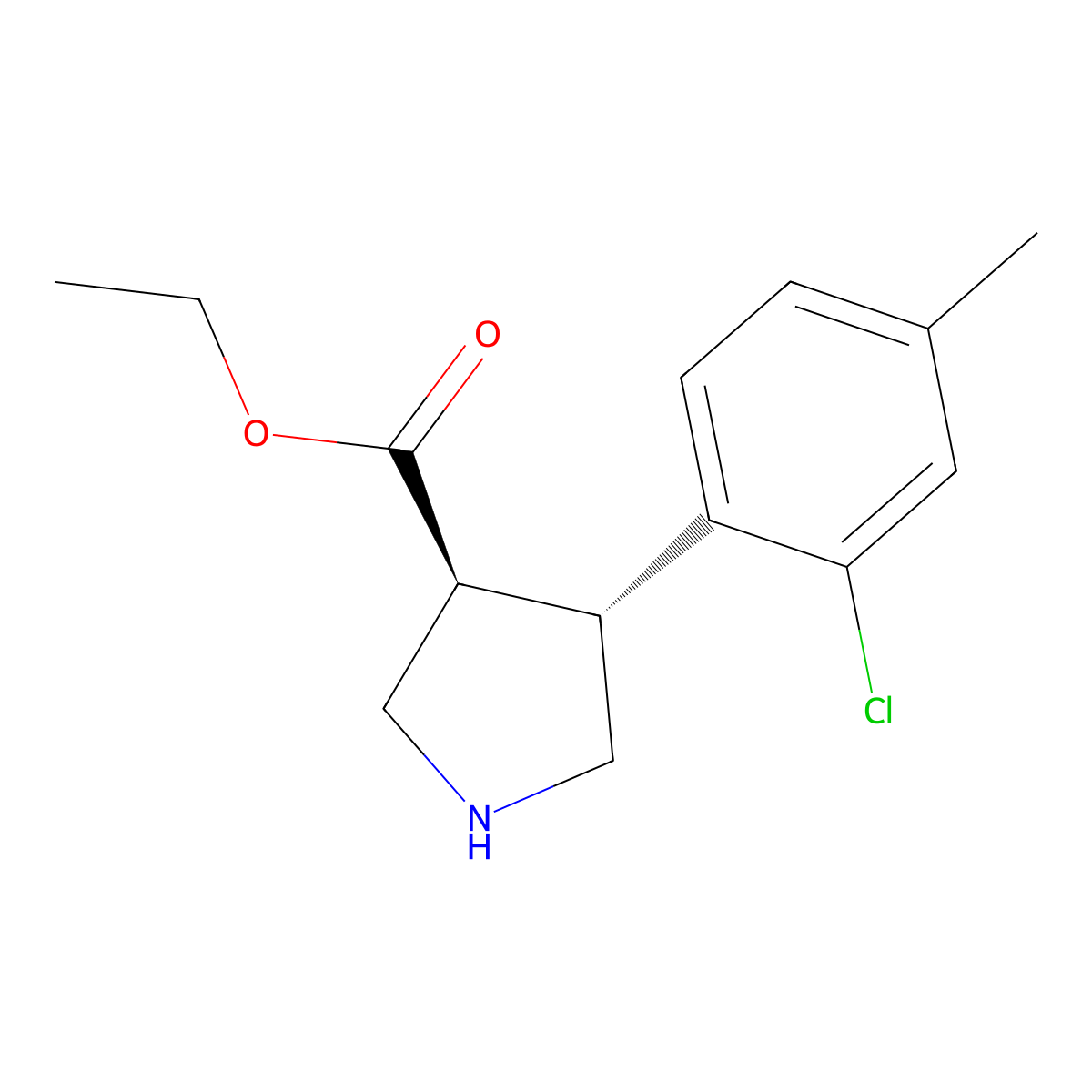 rac-ethyl (3R,4S)-4-(2-chloro-4-methylphenyl)pyrrolidine-3-carboxylate molecular structure, CAS 2350666-79-2