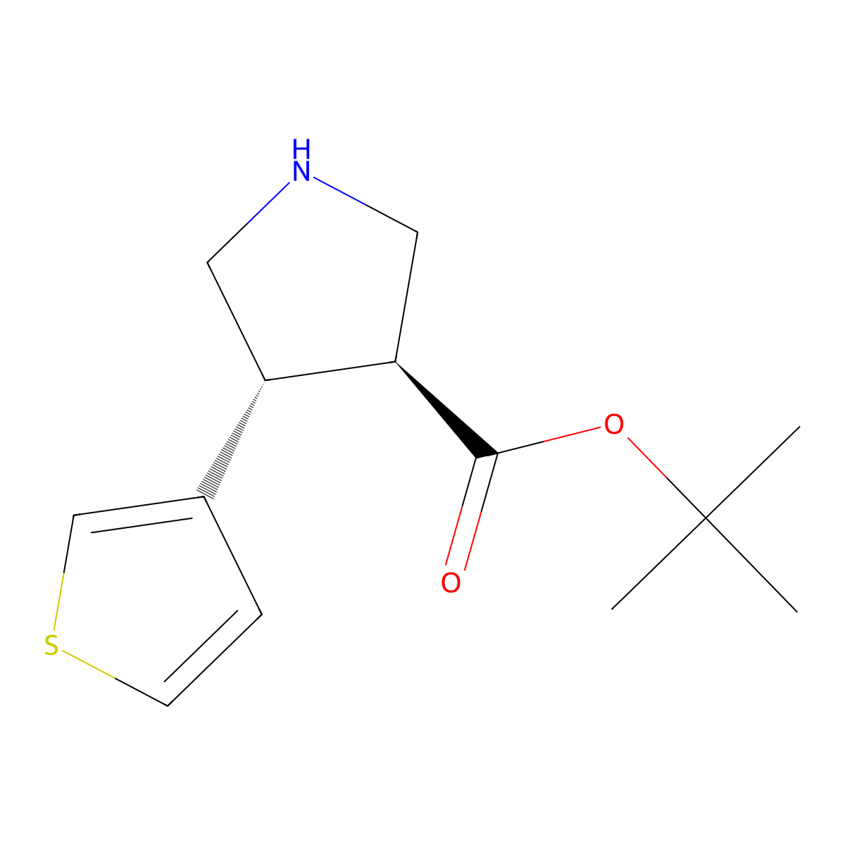 rac-tert-butyl (3R,4S)-4-(thiophen-3-yl)pyrrolidine-3-carboxylate molecular structure, CAS 2350671-72-4