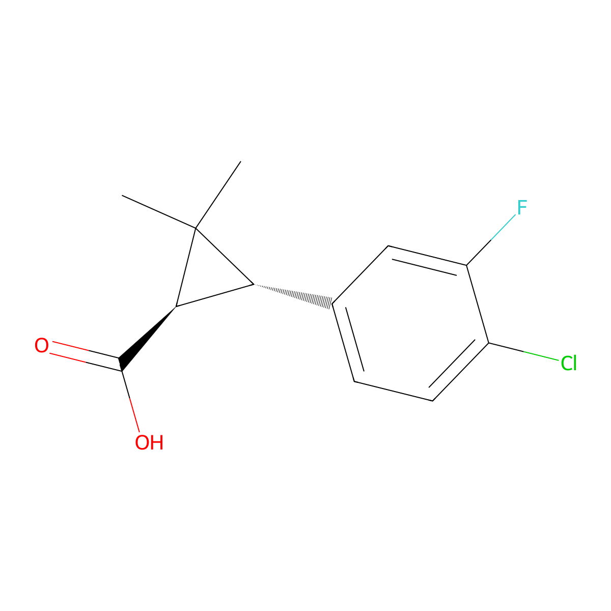trans-(1R,3R)-3-(4-chloro-3-fluorophenyl)-2,2-dimethylcyclopropane-1-carboxylic acid molecular structure, CAS 2350703-08-9
