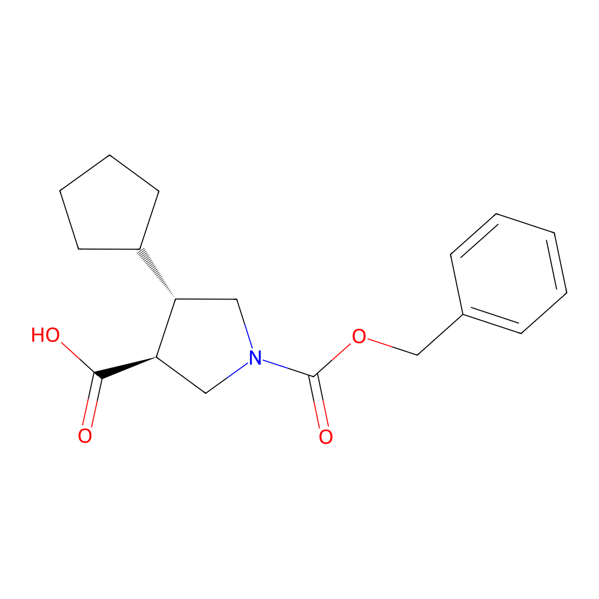 rac-(3R,4R)-1-[(benzyloxy)carbonyl]-4-cyclopentylpyrrolidine-3-carboxylic acid molecular structure, CAS 2350704-33-3