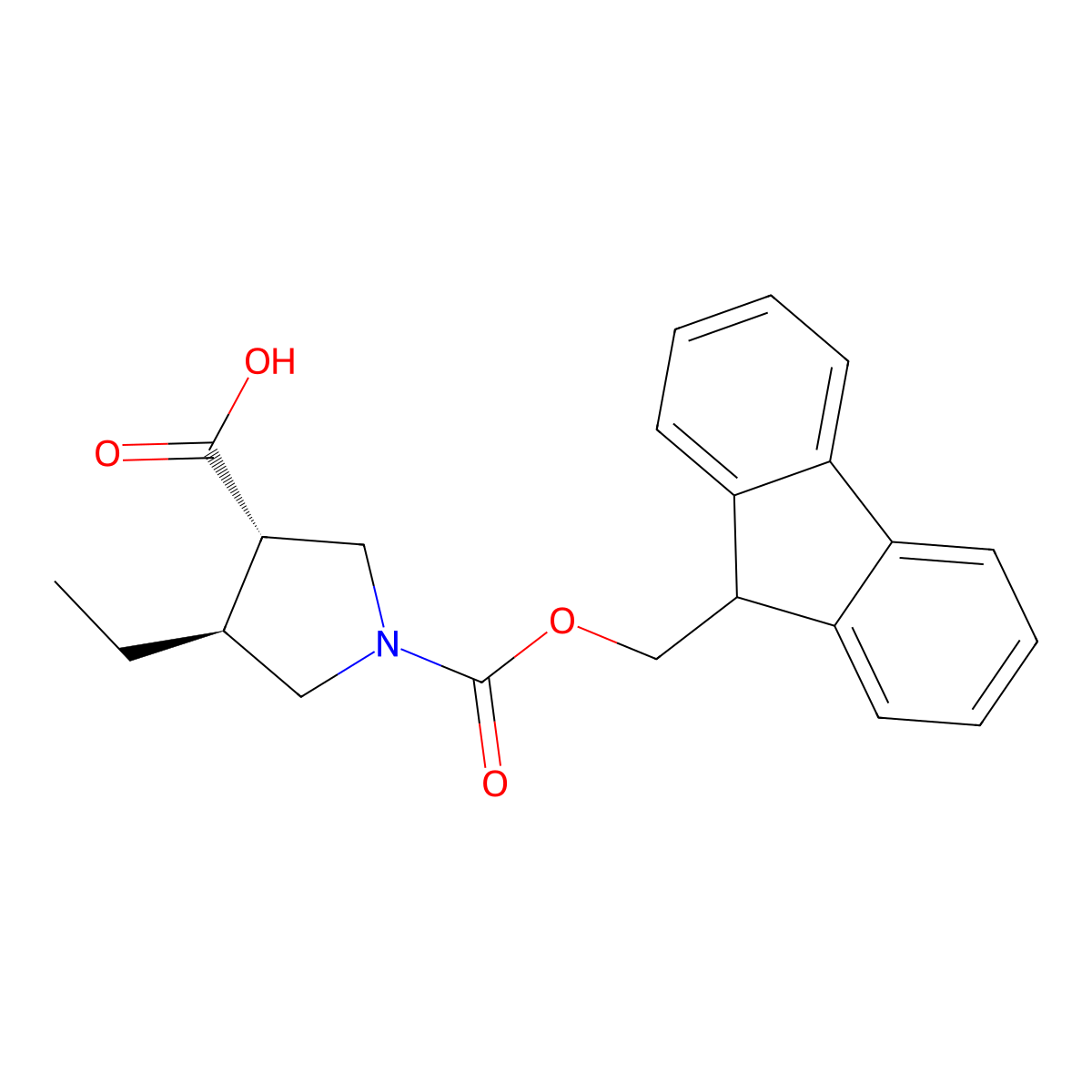 rac-(3R,4R)-4-ethyl-1-{[(9H-fluoren-9-yl)methoxy]carbonyl}pyrrolidine-3-carboxylic acid molecular structure, CAS 2350707-60-5
