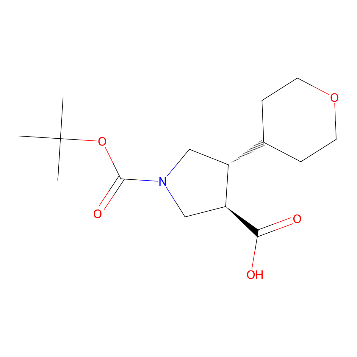 rac-(3R,4R)-1-[(tert-butoxy)carbonyl]-4-(oxan-4-yl)pyrrolidine-3-carboxylic acid molecular structure, CAS 2350711-76-9