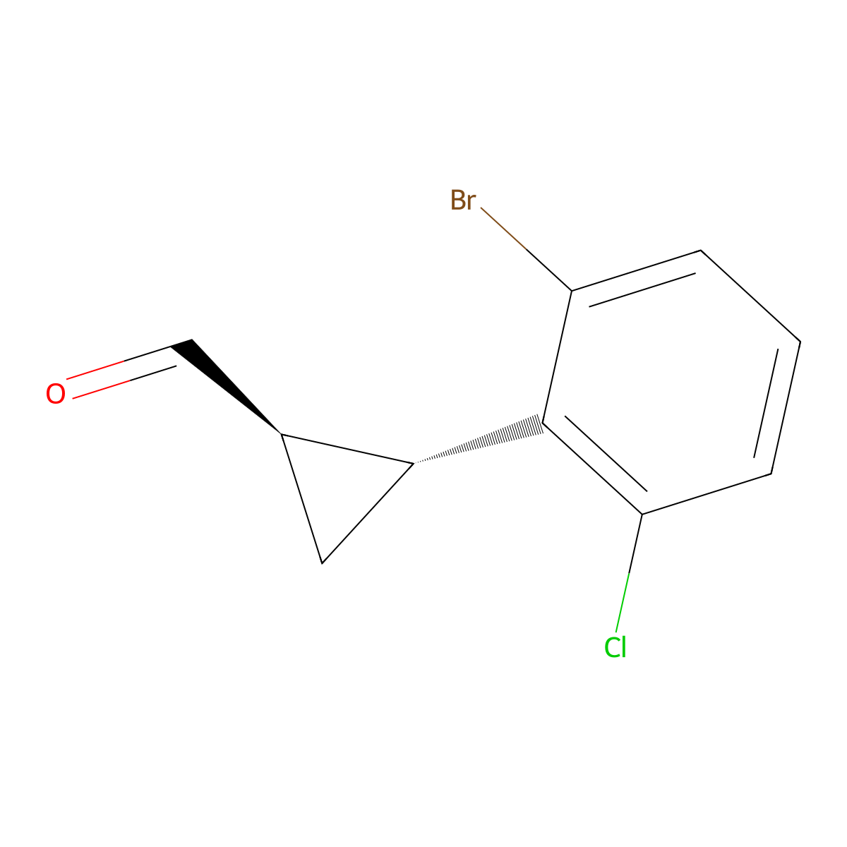 rac-(1R,2R)-2-(2-bromo-6-chlorophenyl)cyclopropane-1-carbaldehyde molecular structure, CAS 2350712-76-2