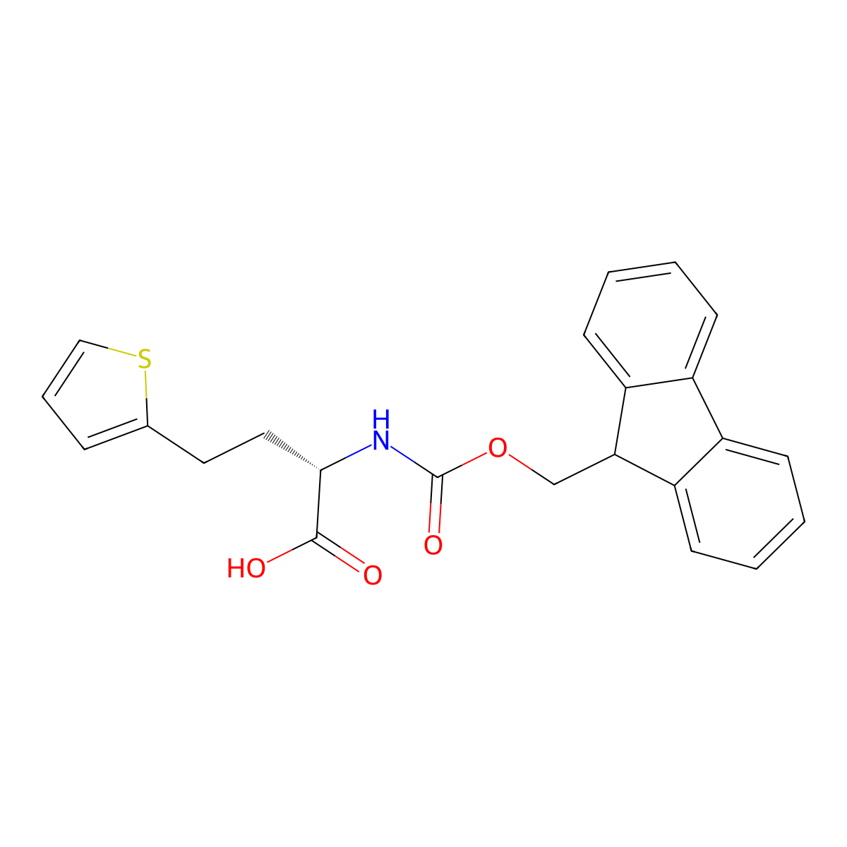 (S)-2-((((9H-fluoren-9-yl)methoxy)carbonyl)amino)-4-(thiophen-2-yl)butanoic acid molecular structure, CAS 2350820-57-2