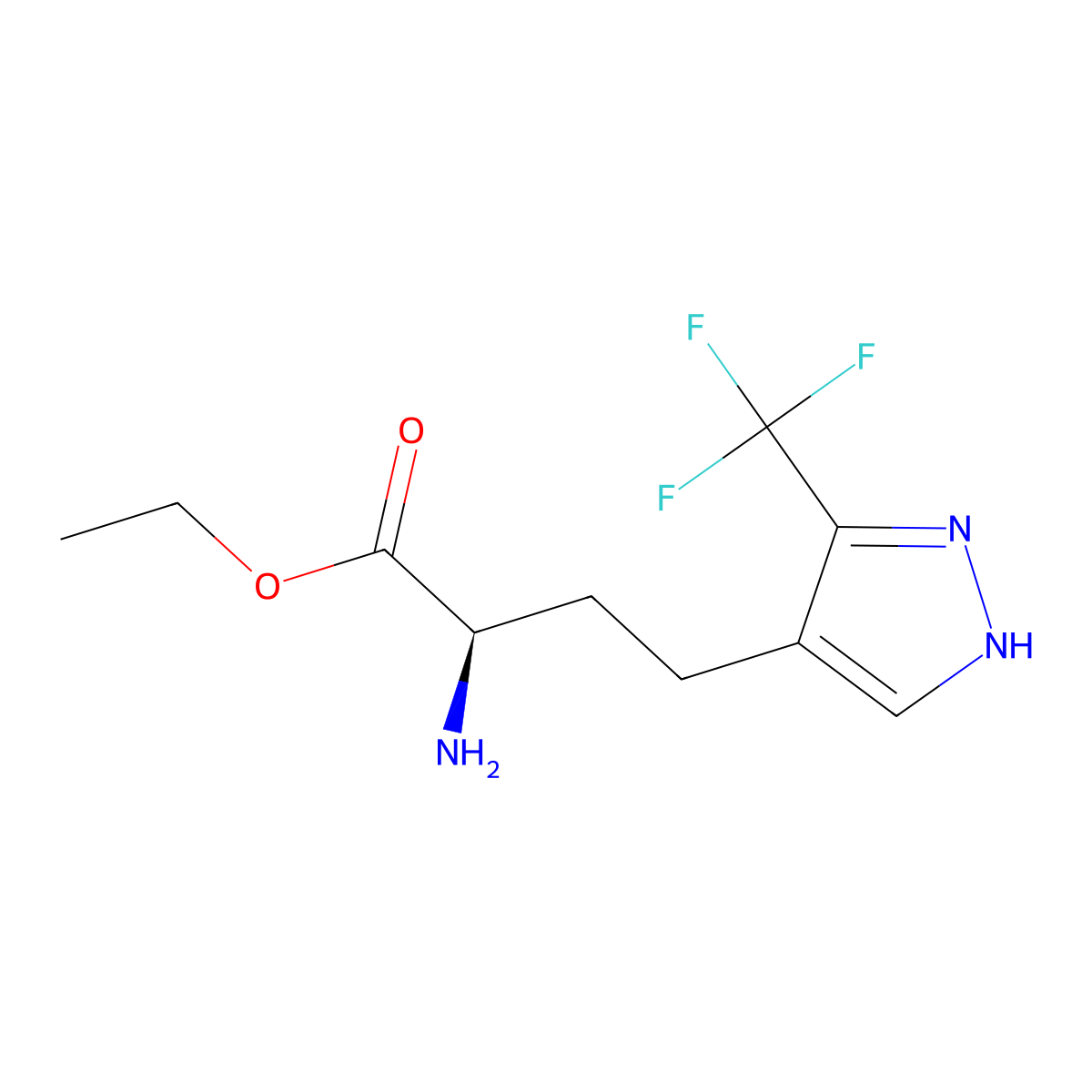 ethyl (2R)-2-amino-4-[3-(trifluoromethyl)-1H-pyrazol-4-yl]butanoate molecular structure, CAS 2350822-04-5