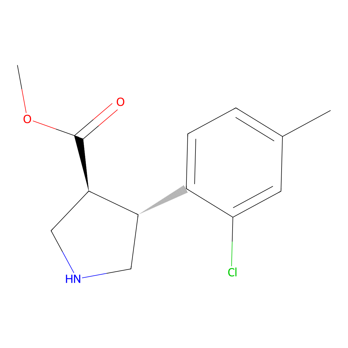 rac-methyl (3R,4S)-4-(2-chloro-4-methylphenyl)pyrrolidine-3-carboxylate molecular structure, CAS 2350855-94-4
