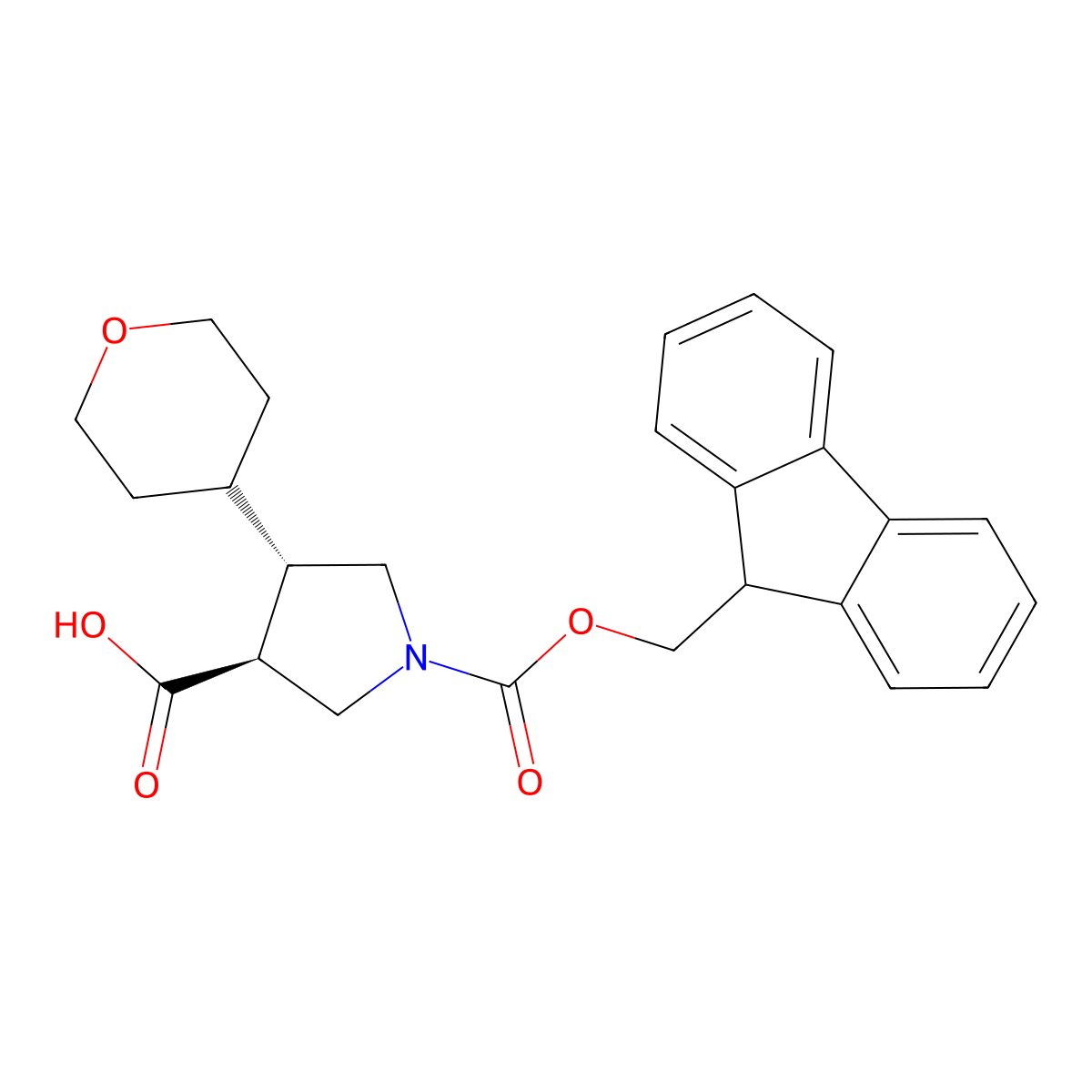 (3S,4S)-1-(9H-Fluoren-9-ylmethoxycarbonyl)-4-(oxan-4-yl)pyrrolidine-3-carboxylic acid molecular structure, CAS 2350859-25-3