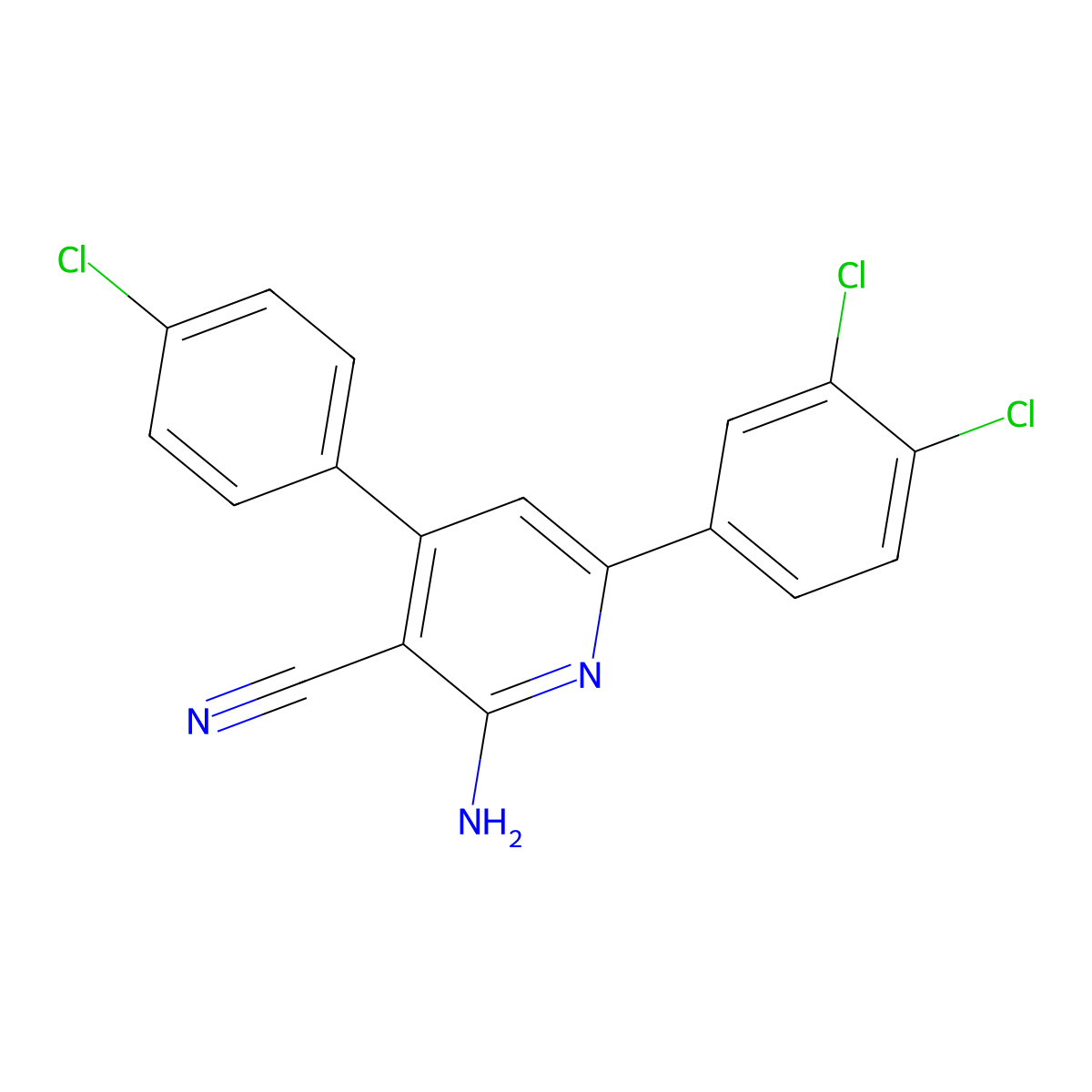 2-Amino-4-(4-chlorophenyl)-6-(3,4-dichlorophenyl)nicotinonitrile molecular structure, CAS 235100-76-2