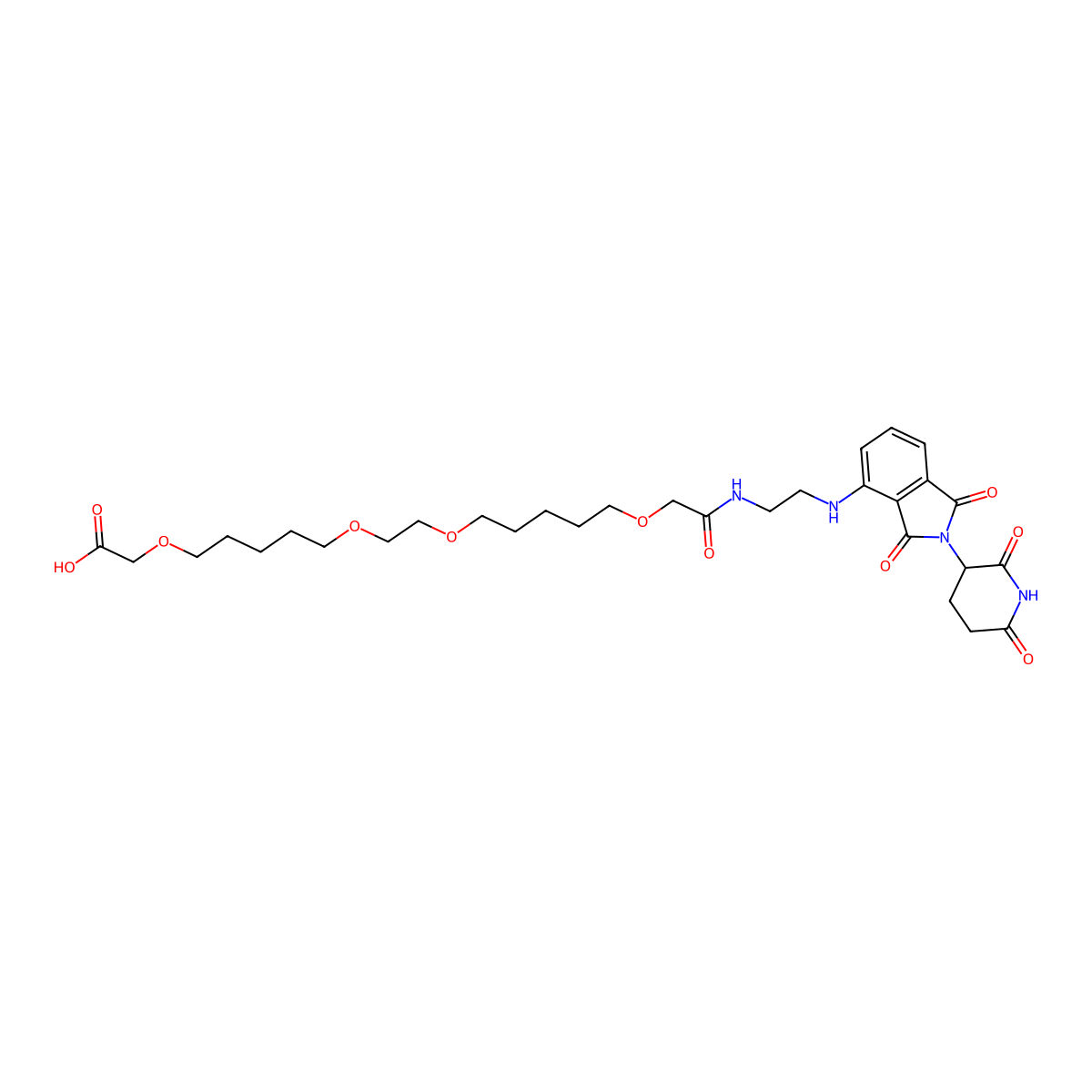 Pomalidomide-C2-amido-(C1-O-C5-O-C1)2-COOH molecular structure, CAS 2351103-63-2