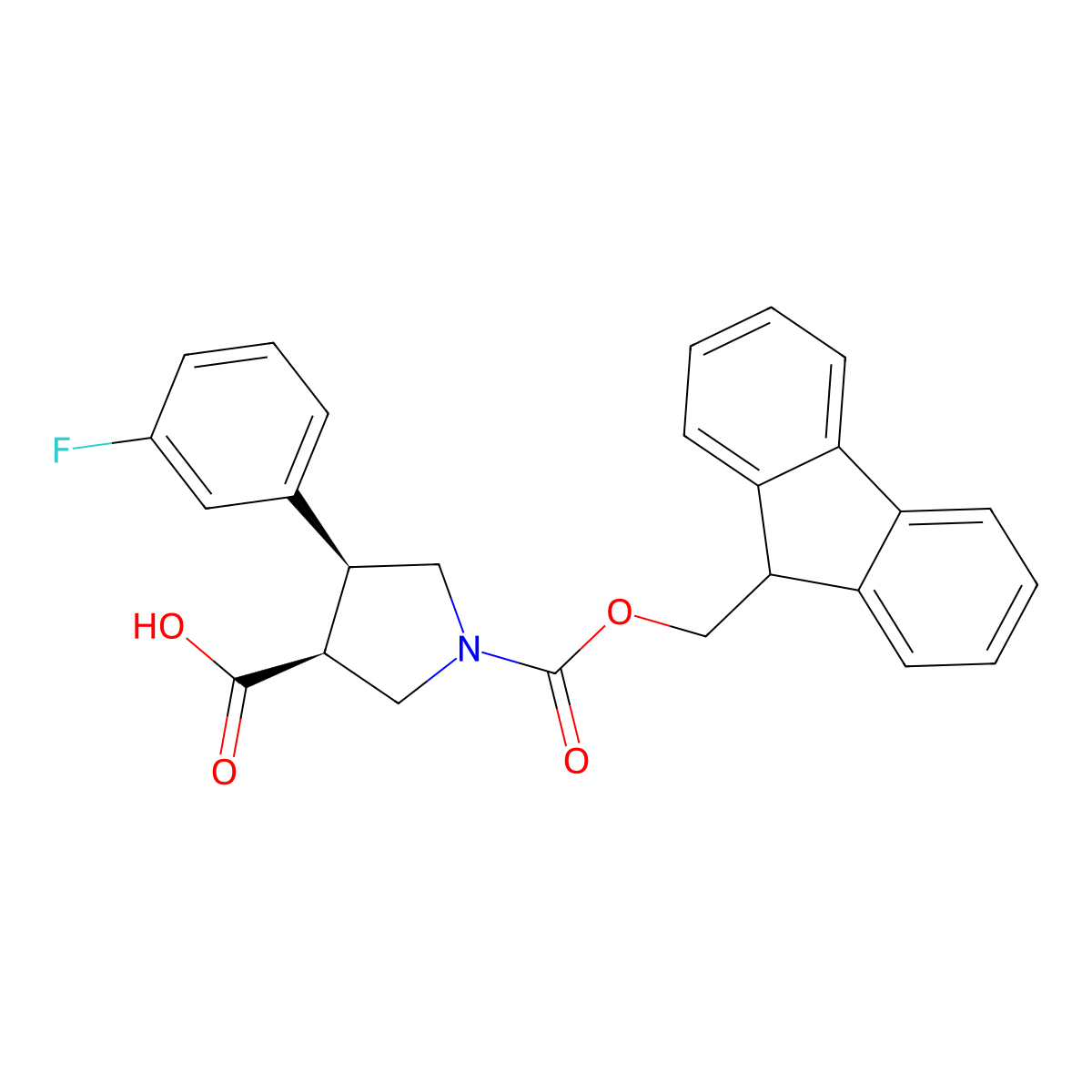 (3S,4S)-1-(((9H-fluoren-9-yl)methoxy)carbonyl)-4-(3-fluorophenyl)pyrrolidine-3-carboxylic acid molecular structure, CAS 2351162-19-9