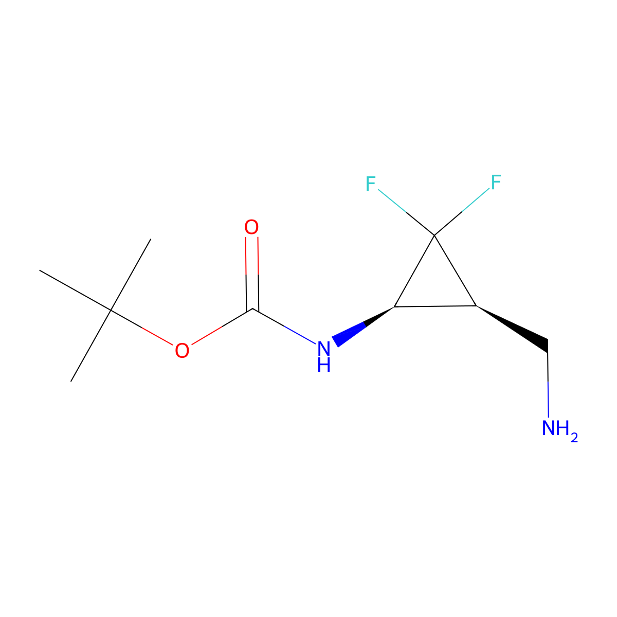rac-tert-butyl N-[(1R,3S)-3-(aminomethyl)-2,2-difluorocyclopropyl]carbamate molecular structure, CAS 2351247-11-3