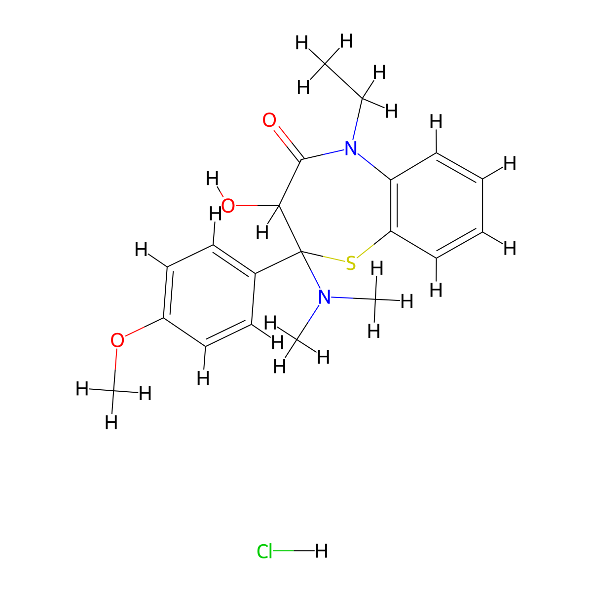 1,5-Benzothiazepin-4(5H)-one, 5-2-(dimethylamino)ethyl-2,3-dihydro-3-hydroxy-2-(4-methoxyphenyl)-, monohydrochloride molecular structure, CAS 23515-45-9