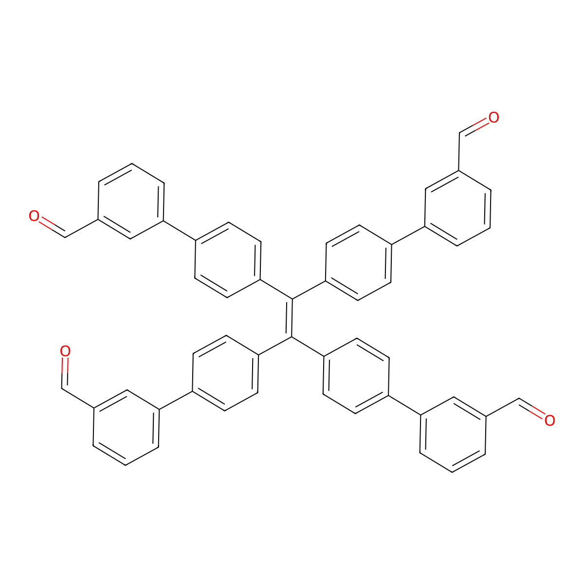 4',4''',4''''',4'''''''-(Ethene-1,1,2,2-tetrayl)tetrakis(([1,1'-biphenyl]-3-carbaldehyde)) molecular structure, CAS 2351847-81-7