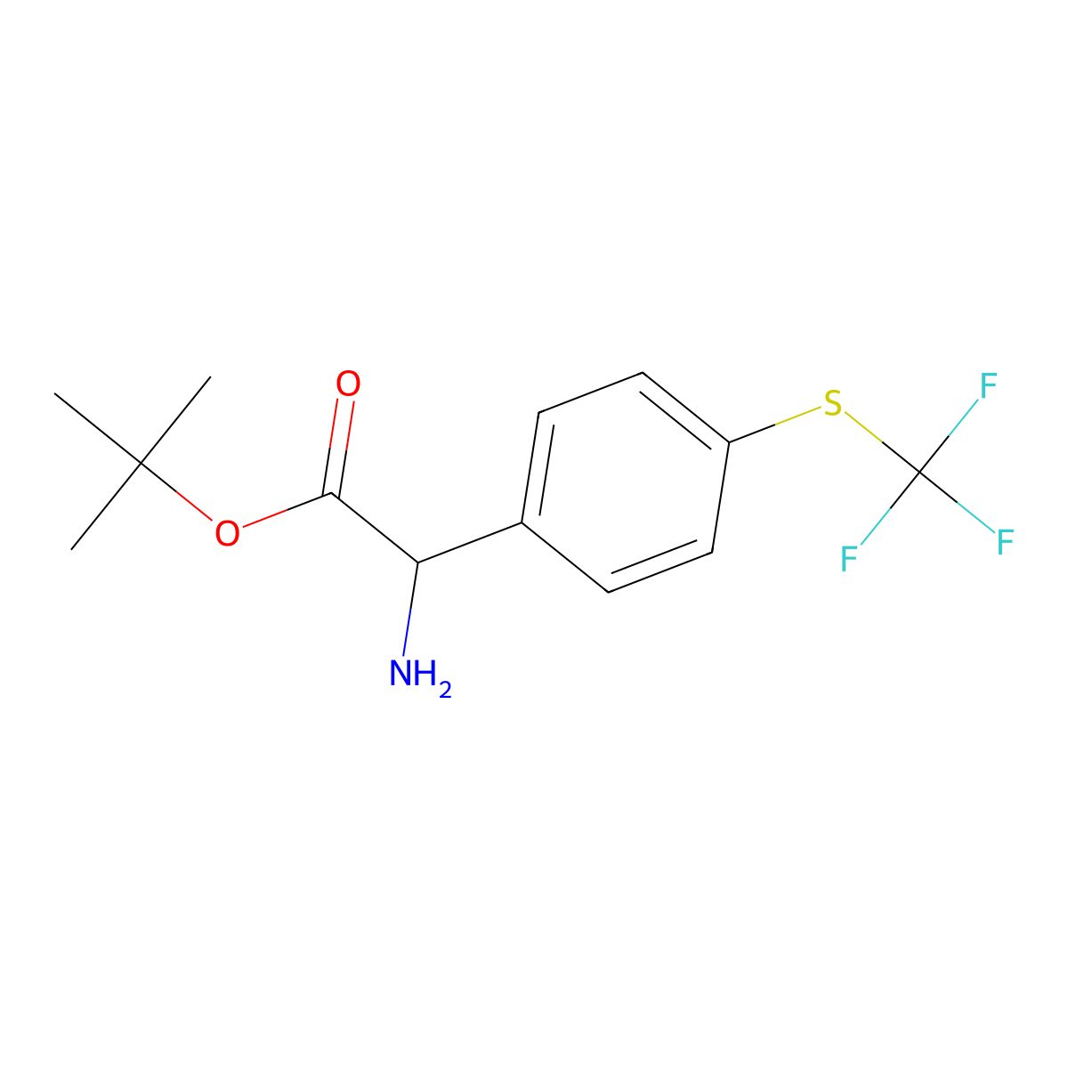 Tert-butyl 2-amino-2-{4-[(trifluoromethyl)sulfanyl]phenyl}acetate molecular structure, CAS 2351856-17-0